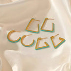 Vintage Blue Oil Dripping U-Shaped Geometric Open Earrings Stainless Steel Jewelry Gift Stud Earrings for Women