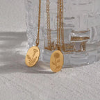 Trendy Month Flower Design 18K Gold Plated 12 Birthstone Pendant Necklace Tarnish Free Jewelry in Stainless Steel