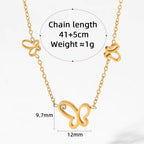 Ins Gold Plated Stainless Steel Three Butterfly Shape Hollow Zircon Necklace Bracelet Thin Chain Gift Bracelet