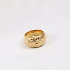 FANJIN Jewelry Wholesale 18K Gold Plated Band Meteor Crater Chunky Stainless Steel Rings for Women Statement Rings