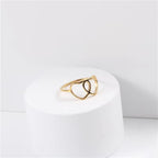 High End 18K PVD Gold Plated Double Heart Rings Stainless Steel Jewelry Women Gift