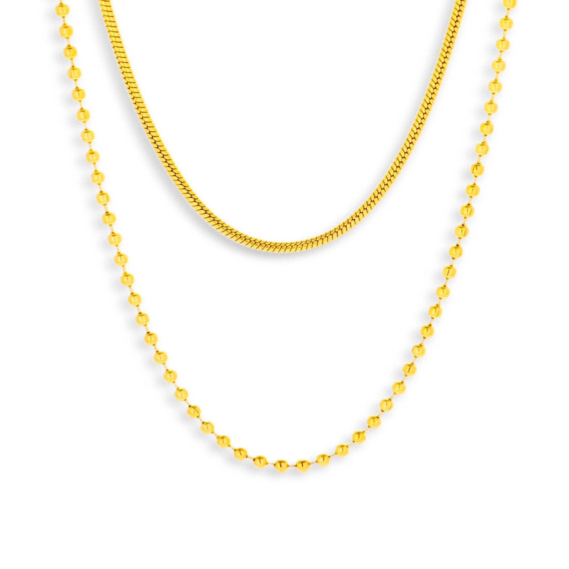 Layered Snake & Bead Chain Necklace