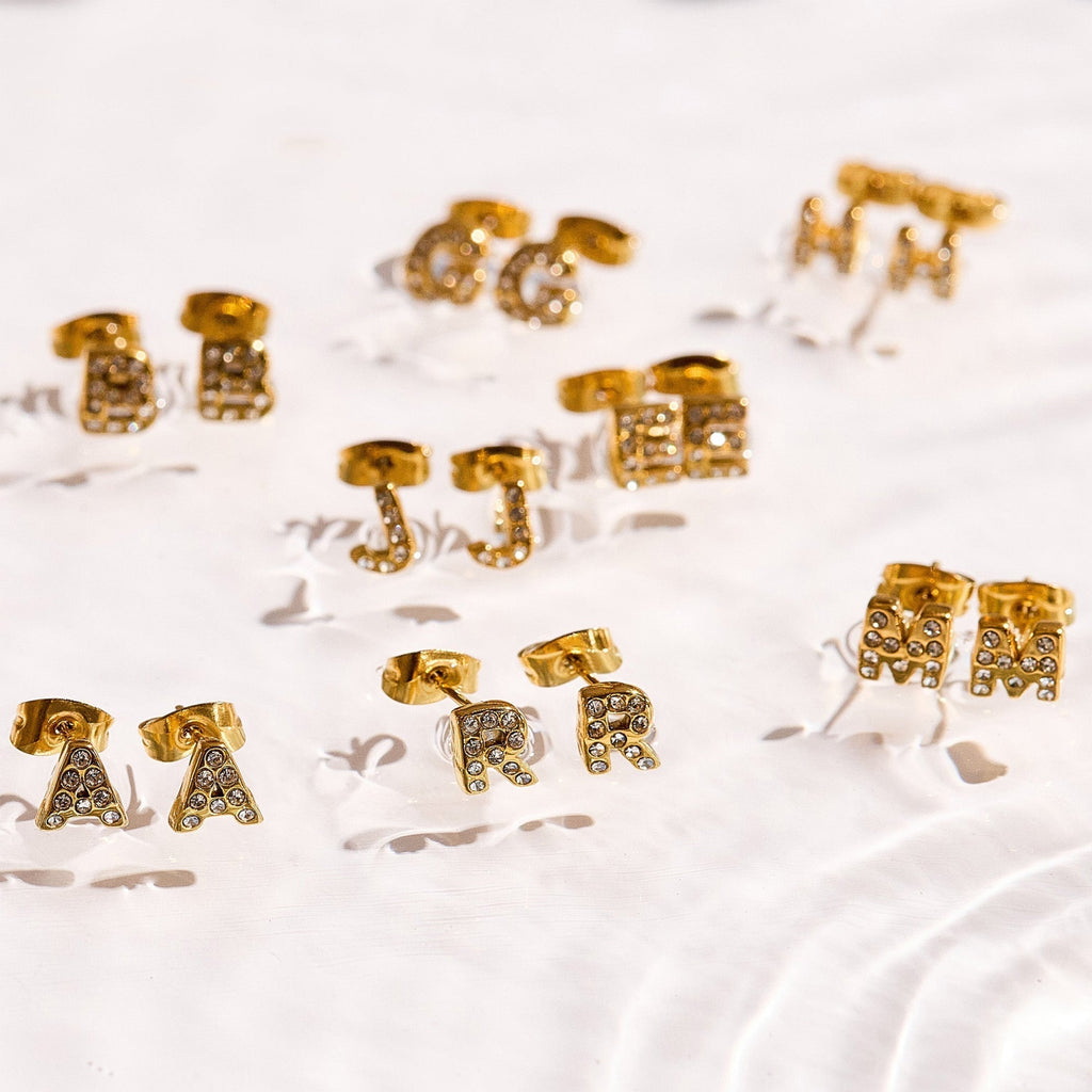 Crystal Initial Stud Earrings