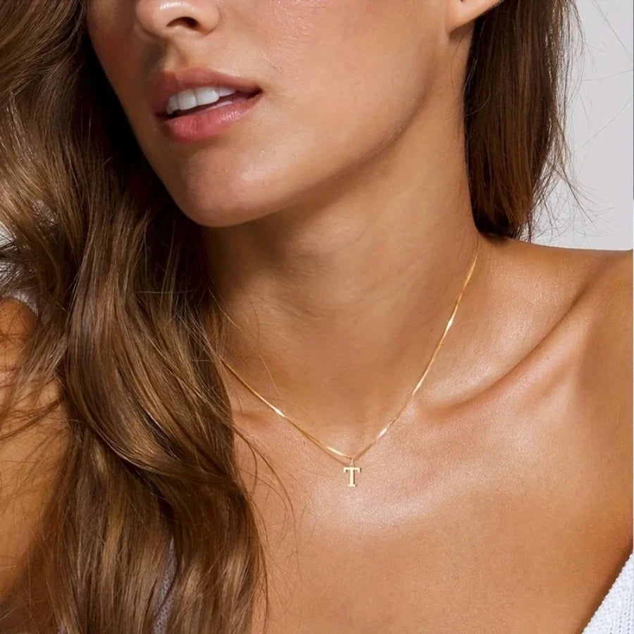A-Z Initial Necklace 18K Gold Plated Necklace Cute Letter Stainless Steel Necklace for Women