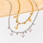 2024 Women Gold Plated Paper Clip Chain Bracelet Swallow Bird Pendant Necklace Jewelry Set