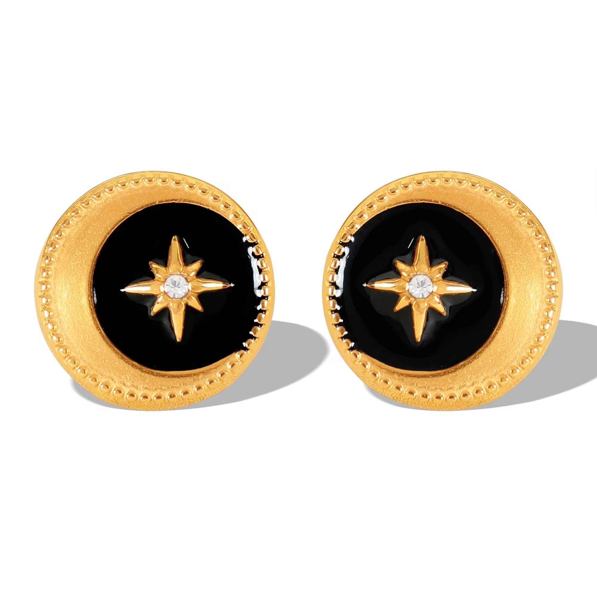 JEWELRY EH290 Wholesale Lace Disc Off-Center Black Oil Drip Mansion Fashion Simple Gold Plated Earrings
